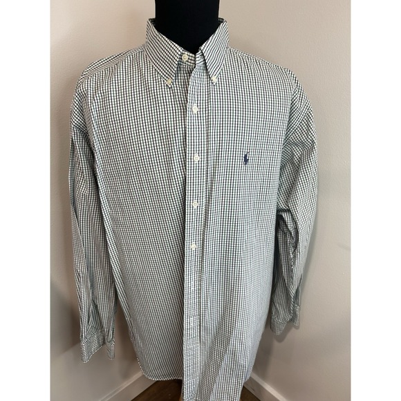 Ralph‎ Lauren Blake Mens Shirt 2XL Green Black White 2-Ply Cotton Button Down - Picture 1 of 6